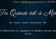 Your dick is mine, she says in french joi femdom dirty talk.