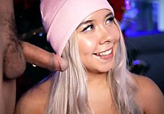 Blonde with cute face sucks small 18+ cock