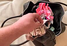 stepsister jerks my cock with her panties - cum on tits - russian amateur with talk