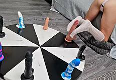 petite stepsister teases with dildo game