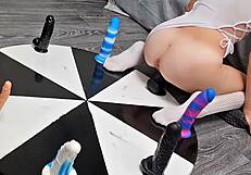 petite stepsister teases with dildo game