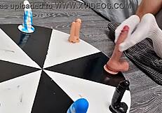 petite stepsister teases with dildo game