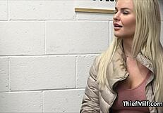 fit big tit blonde milf gets busted undressing at work, ripping clothes for blowjob!