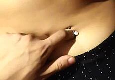 Relaxing with her belly button! Latina couple's sexy massage leads to cum.