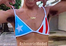 hairy babe enjoys fluffy buttplug in public