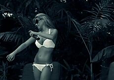 Outdoors in the sun, aubrey adams rubs herself and fucks with big cock