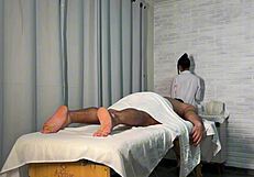 skinny brunette masseuse fucks well-endowed client