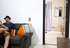 Wife cheats on cuckold husband with his brother while he showers?