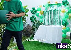 Ebony big tits fucked intensely by shy dwarf at saint patrick's party.