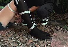 beauty from the park gets tied up in wild outdoor fun