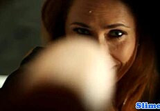 European woman enjoys adventure at the arcade