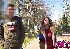 Elena de la Vega hunts for a stallion on the street, flashing her big tits and bending over.