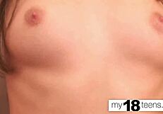 Horny Brunette Teen Feels Intense Pleasure Masturbating Tight Pussy In Close-Up Solo