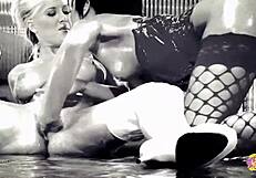 Blonde Stripper Craves Her Girl Licking Dildo Clean