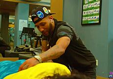 busty latina milf bianca bailee works out with gym trainer