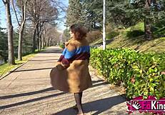 Elena de la Vega hunts for a stallion on the street, flashing her big tits and bending over.