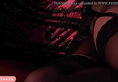 jeny smith red corset and stockings photo shoot