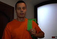 Foursome orgy explodes as courier joins amateur porn with double facial finish