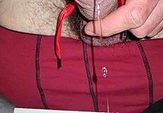 Feeling the tease as I stroke my tied up cock until it drips and cums