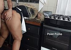Naked After Shower, I Find Maid Tidying Kitchen for Homemade Anal Sex