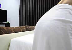 Pretty Thai student washes her pussy before school