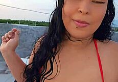 Man, this submissive milf just takes it all outdoors on the rooftop. Bricklayer dominates with facial and golden shower!