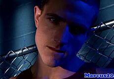 Ripped hunk masturbates solo