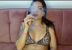 Latina Babe Masturbates To Orgasm While Smoking Cigarette For Face Fetish