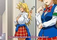 teen brunette gets hardcore fucking from students in bathroom