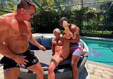 blonde hotwife gets her dream mfm interracial