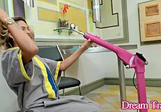 Charming shemale bella atrix enjoys her dildo machine