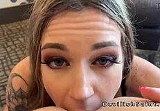 Tattooed Babe Sucks Huge Cock, Gets Assfucked POV