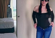 Pretty Asian Ladyboy Strips Jeans to Reveal Stunning Big Boobs in Solo