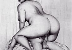 Vintage erotic art showcases hairy beaver in raw retro style.