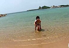 Skinny Japanese Chick Enjoys Photoshoot On The Beach