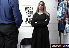 Shoplyfterxxx com - Security officer Justin Magnum confronts Delilah Day in back office over stolen underwear under hijab