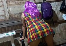 hey, wanna see my sexy madrastra in a worker outfit touching her vagina and tits at home?