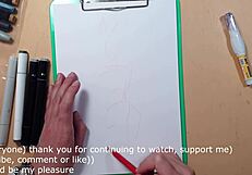 Drawn hot sexy girl in latex quick sketch with markers