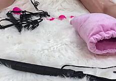 wow, I massaged her oiled body then slammed her tight holes with a glass dildo!