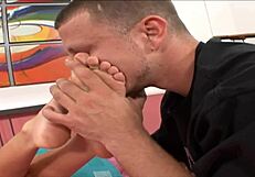 Fast hard fucking with feet sucking and quickie orgasm.