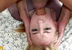 teen blonde babe sofie otis gets facial after deep throating!