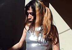 bonneyuwu shows her pretty teen body in cosplay outdoors