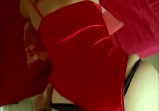 french amateur in red satin lingerie talks dirty