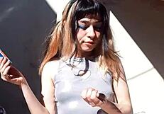 bonneyuwu shows her pretty teen body in cosplay outdoors