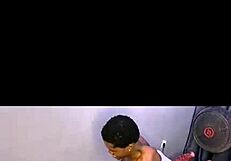 Fellow students drills ebony slot in uniform. juicy and sexy in the bedroom with big cock.