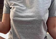 Italian MILF smokes outdoors, big tits exposed!