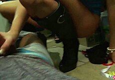 blonde milf asks, ready for group sex in the closet?