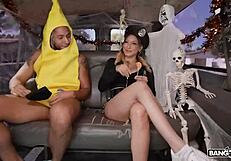 In the Bangbros story, sexy police woman Mads Flores makes Derek Savage moan and jizz on her face