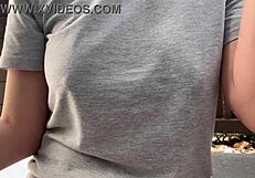 Italian MILF smokes outdoors, big tits exposed!