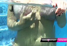 Mature Milf Leah Strips Naked by the Pool, Revealing Shaved Pussy